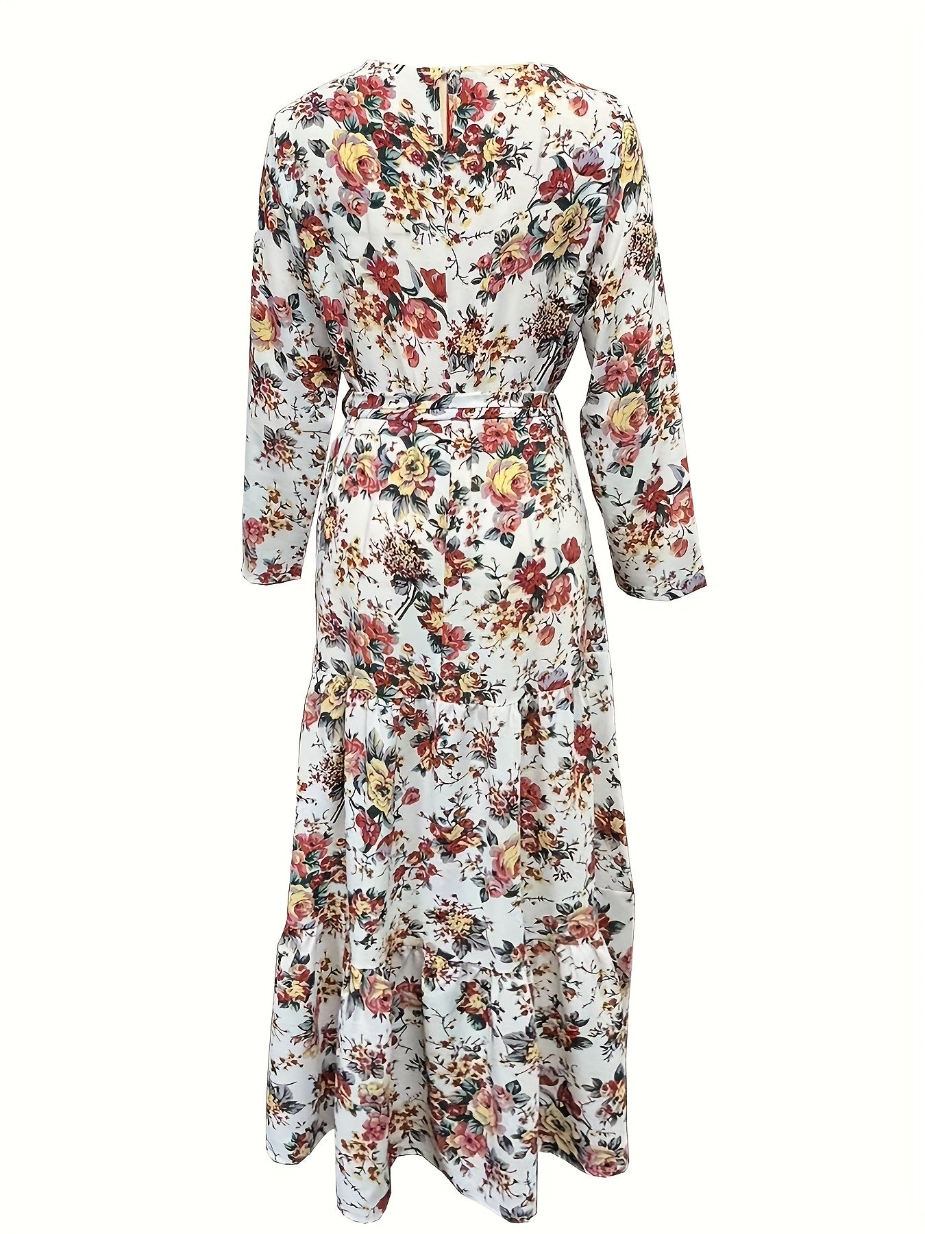 Women's Ramadan Floral Print Abaya with Long Sleeves and Maxi Length