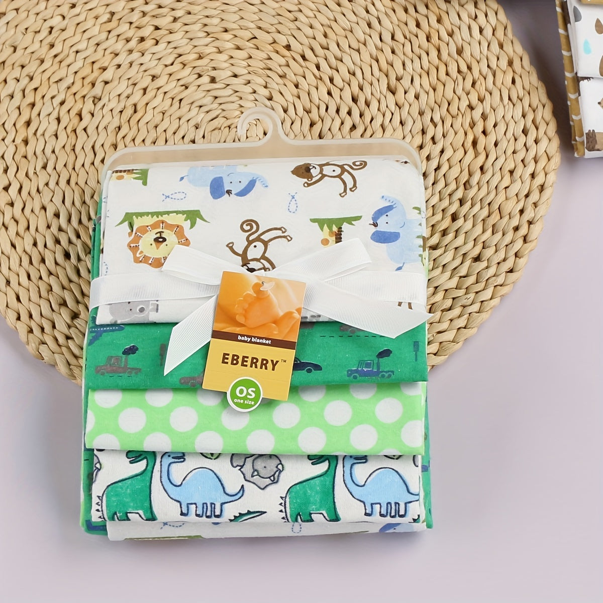 Set of 4 Soft Cotton Baby Blankets with Cartoon Prints for Newborns and Infants