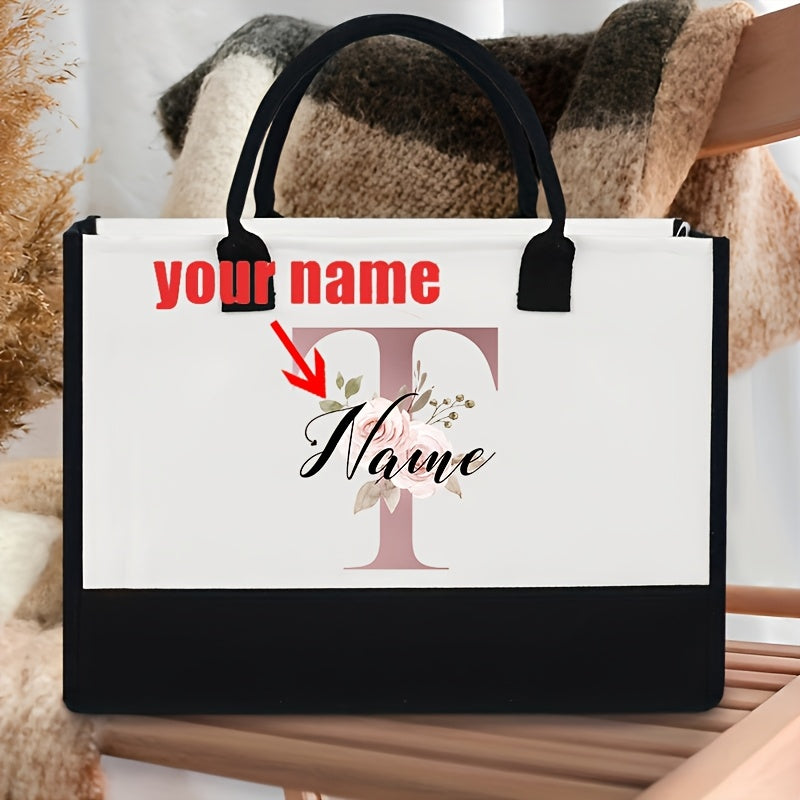 Personalized Polyester Tote Bag with Custom Initial and Floral Design for Bachelorette Party
