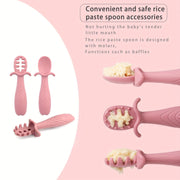 Set of 3 Soft Feeding Tableware for Toddlers Silicone Rice Paste Spoon and Fork