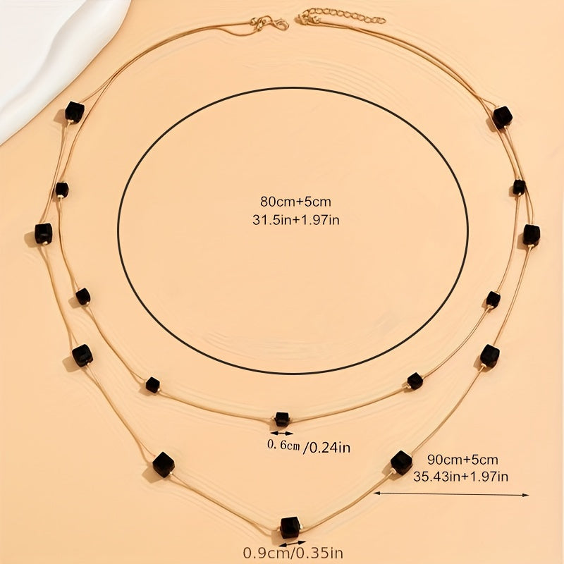 Women's Long Sweater Chain Necklace with Square Crystal Pendant