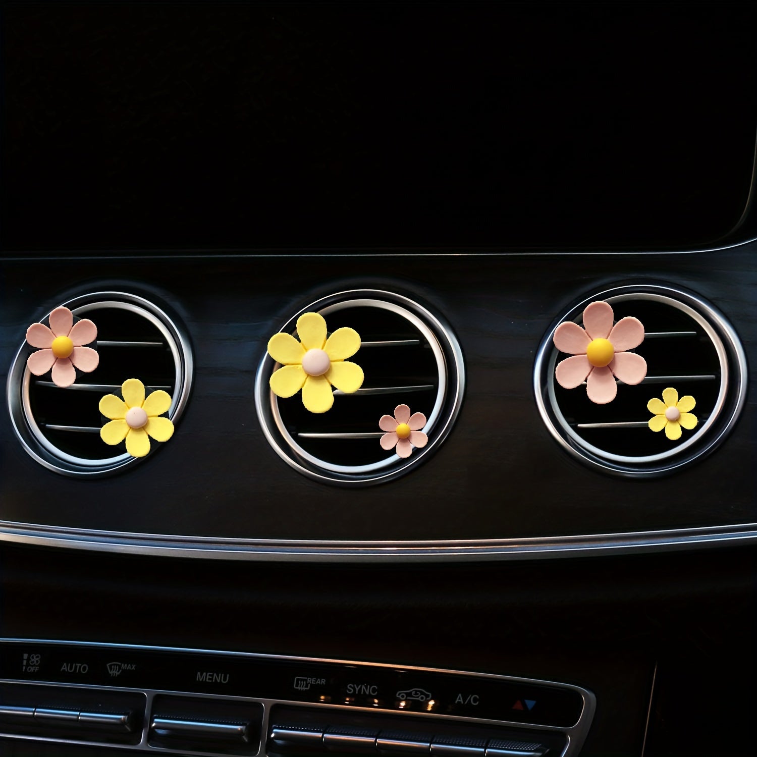 3Pcs Pink Flower Car Air Conditioner Decor Aromatherapy Clip