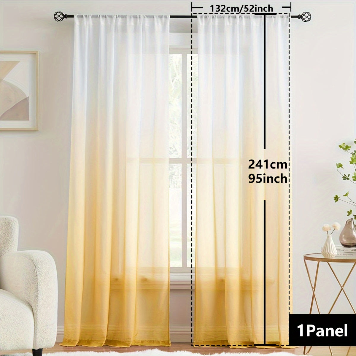 Gradient Sheer Curtains 1pc Two-Tone Top and Bottom Wear Rod Style Home Decor