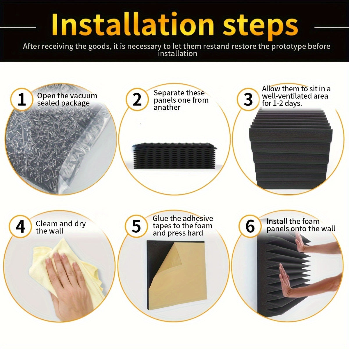 12-Pack Acoustic Foam Panels Self-Adhesive Soundproofing Tiles for Noise Reduction Black Grey 30.48cm x 30.48cm