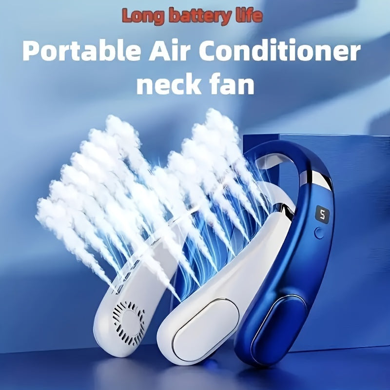 Portable Neck Fan with LED Display, 5-Speed, Rechargeable, Wearable