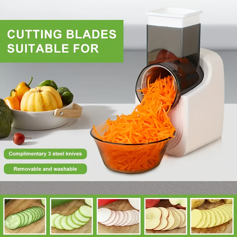 3-in-1 USB Electric Vegetable Cutter with 3 Blades Slices Shreds Chops Fruits Vegetables
