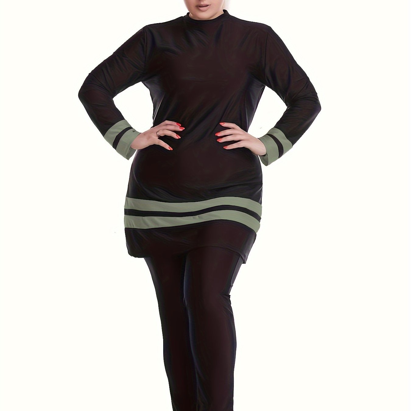 Скромный женский купальник с защитой от солнца, топ и штаны с длинным рукавом, полоски, полиэстер, эластан