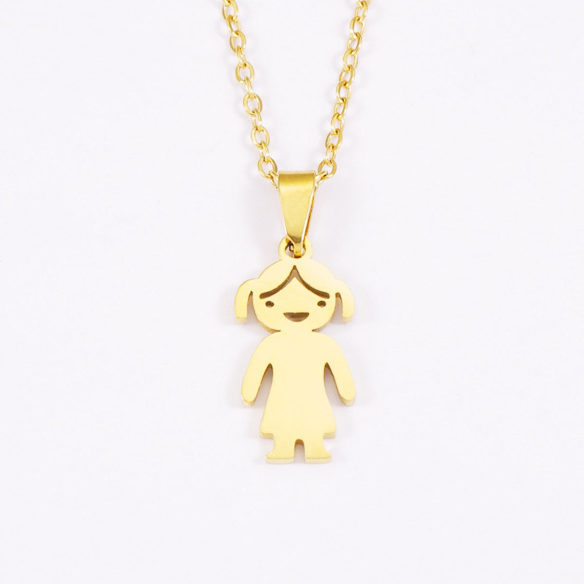 Gender-Neutral Cartoon Character Pendant Necklace 18K Gold Plated Stainless Steel Oval Clasp Jewelry