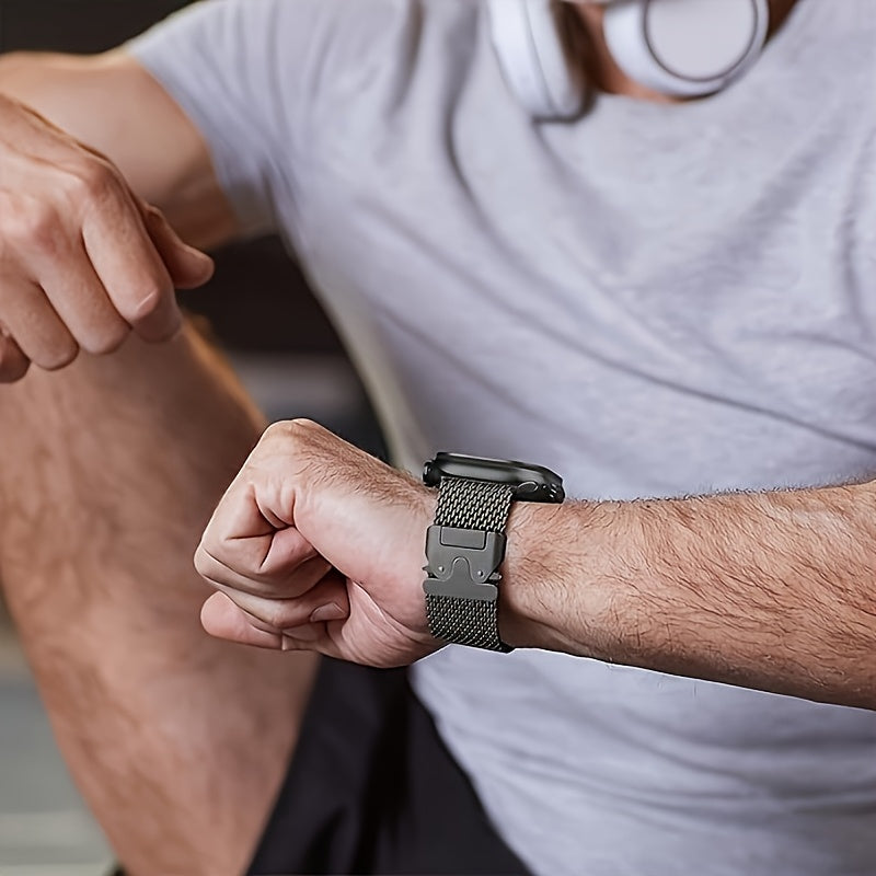 Correa de malla Milanesa de acero inoxidable para reloj Apple Watch resistente al agua, duradera y segura