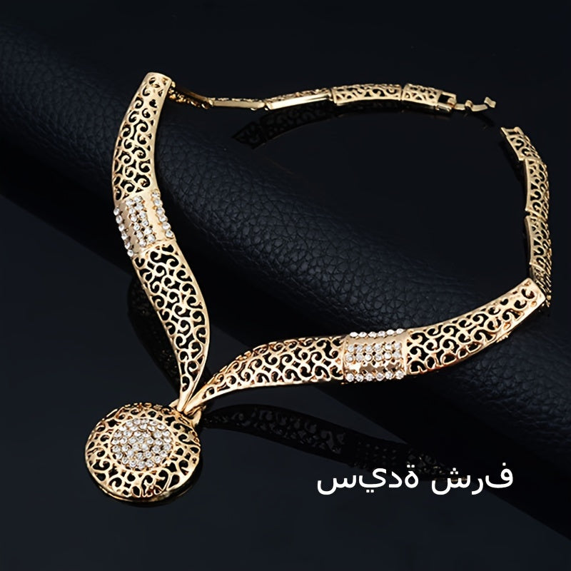 Gold Middle Eastern Bridal Jewelry Set with Bangle Necklace Earrings and Ring for Wedding and Mother's Day