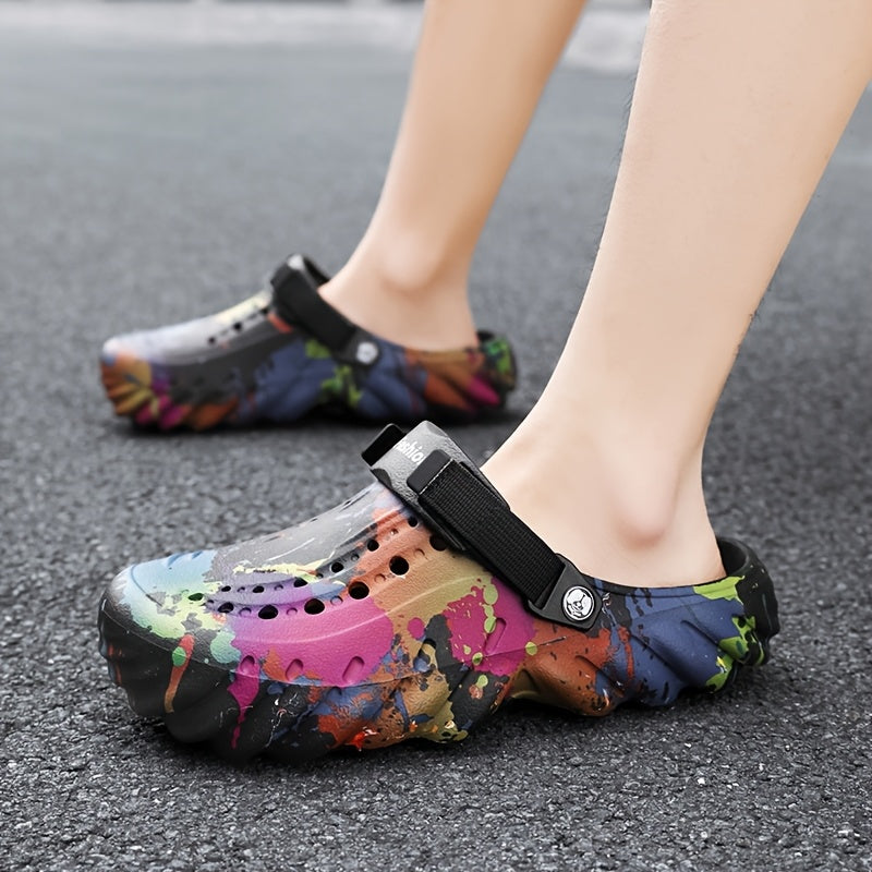 Men Women's Large-Sized Trendy Graffiti Clogs Breathable Non-Slip Outdoor