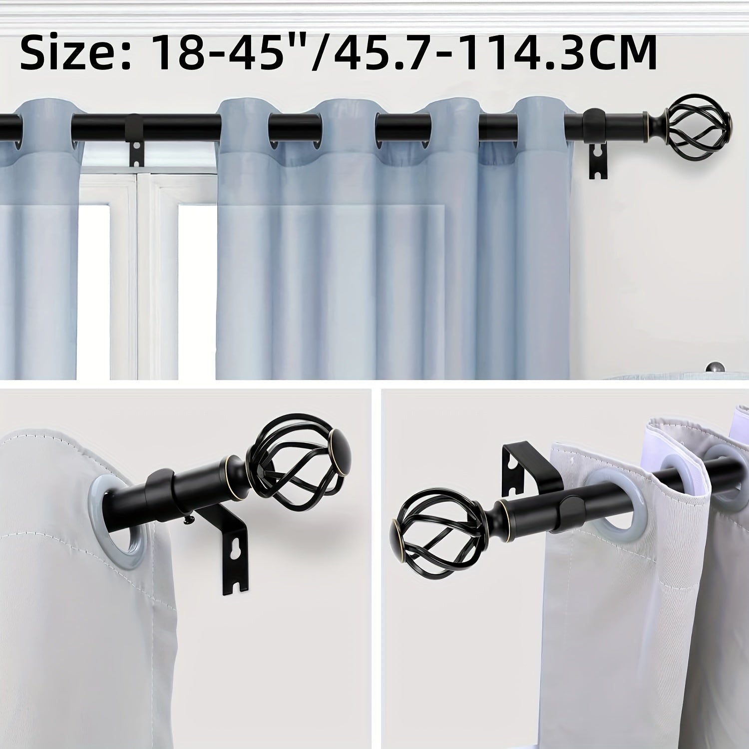 Adjustable Gold Chrome Curtain Rod with Twisted Cage Finials for Windows and Showers