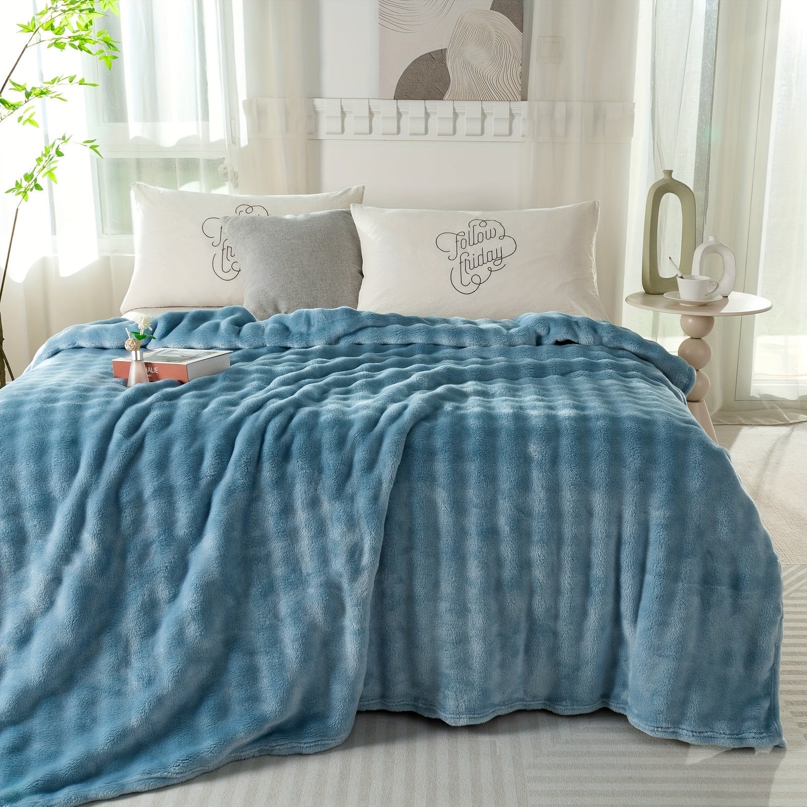 Hypoallergenic Polyester Bed Blanket Faux Rabbit Fur Plush Throw for Bedroom Sofa Travel