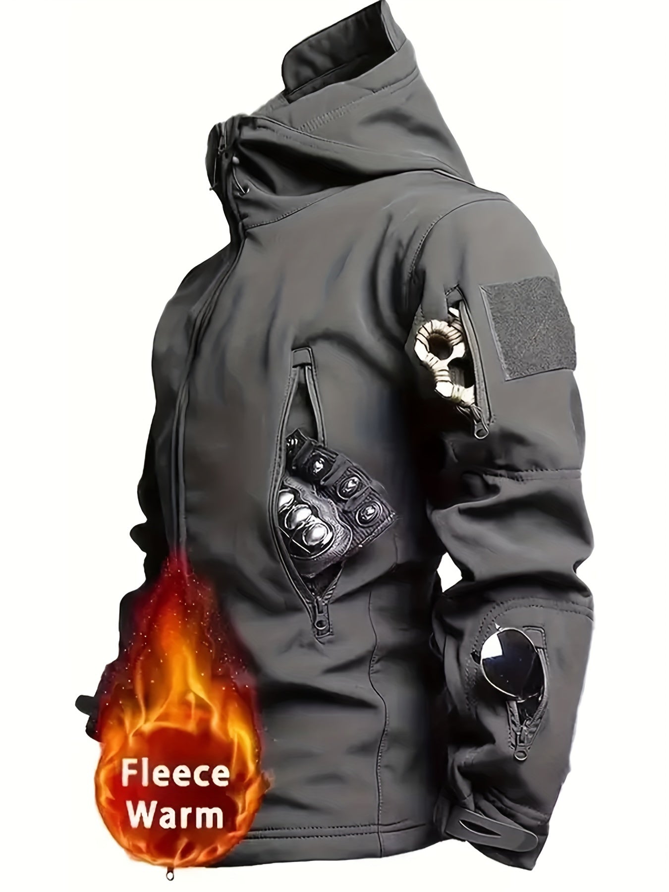 Chaqueta con capucha de concha suave para hombre, impermeable para exteriores, con cremallera, mezcla de poliéster