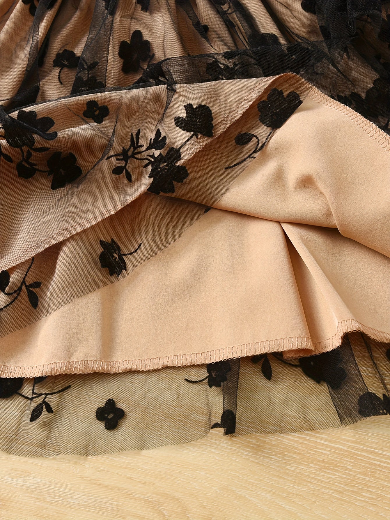 Girls' Floral Mesh Dress Long Sleeve Fall Casual with Belt