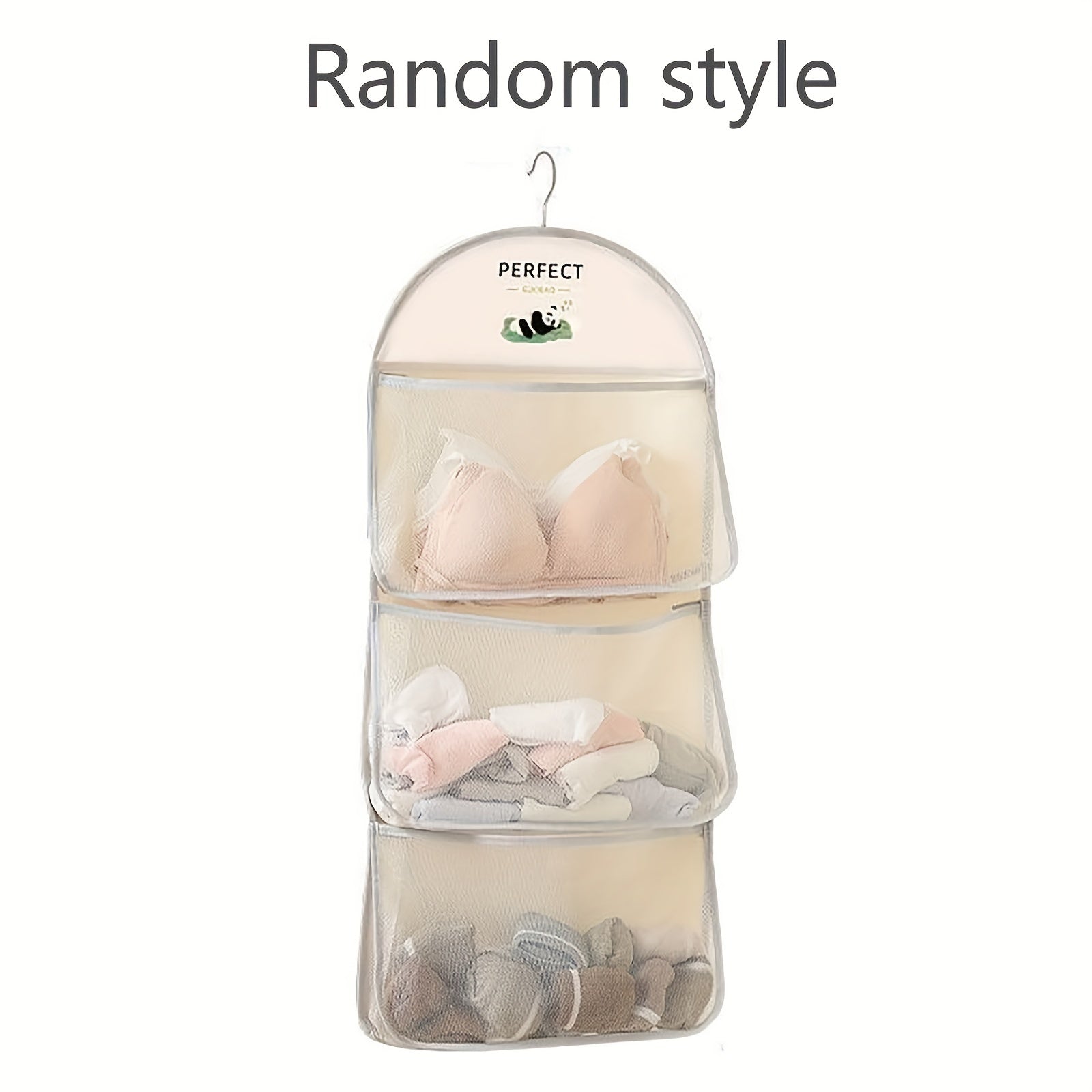 Panda Themed Nylon Hanging Storage Organizer for Underwear Socks with Multiple Compartments