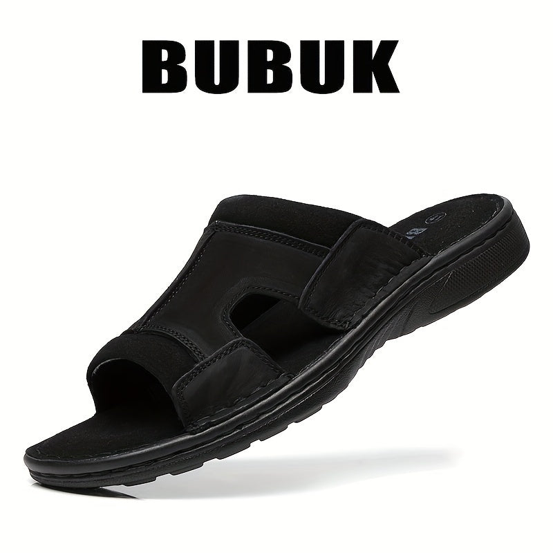 Men's Breathable Open Toe Slippers Non-Slip Lightweight PU Leather Casual Footwear