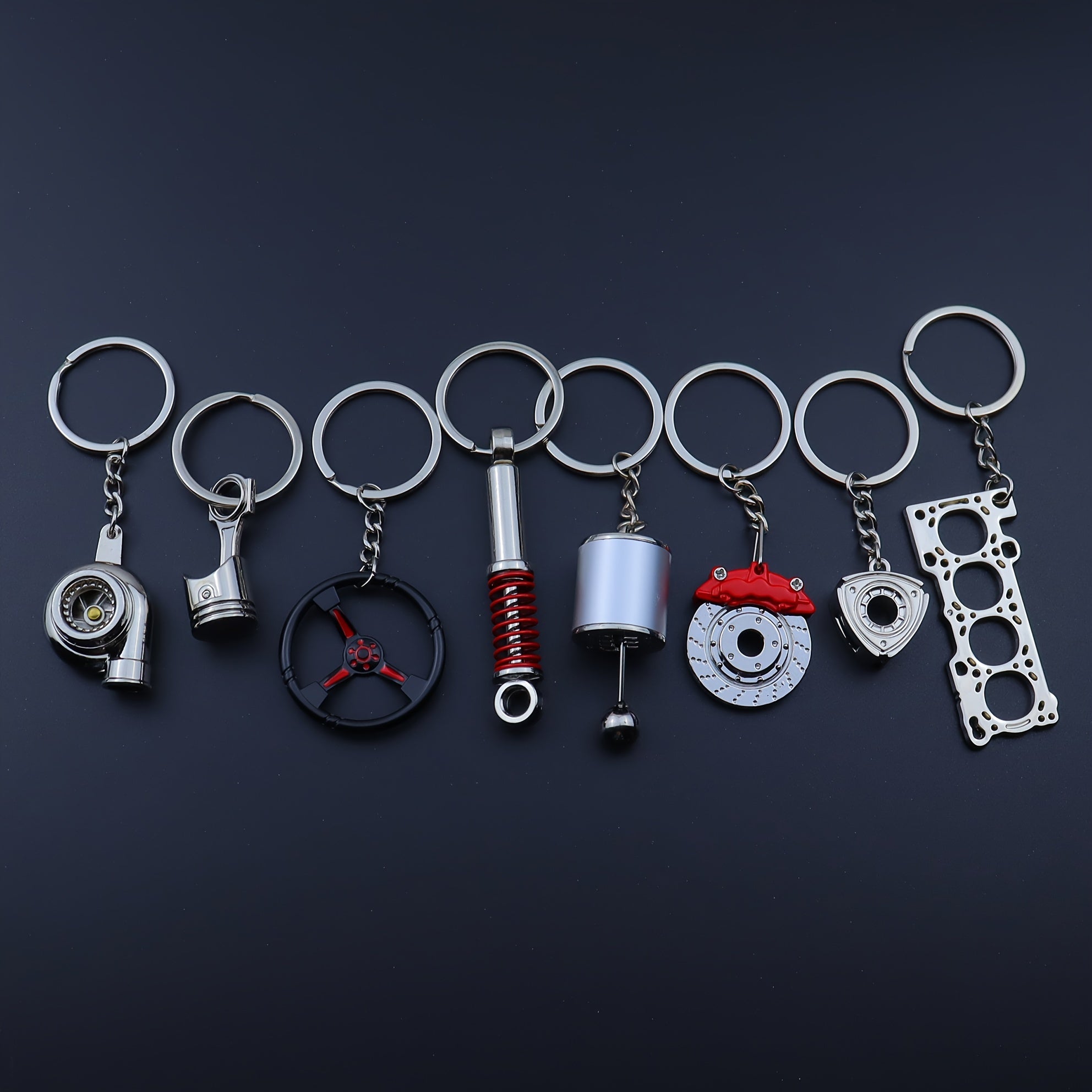 Car Keychains Piston Brake Disc Gear Turbocharger Engine Blade Steering Wheel Accessories