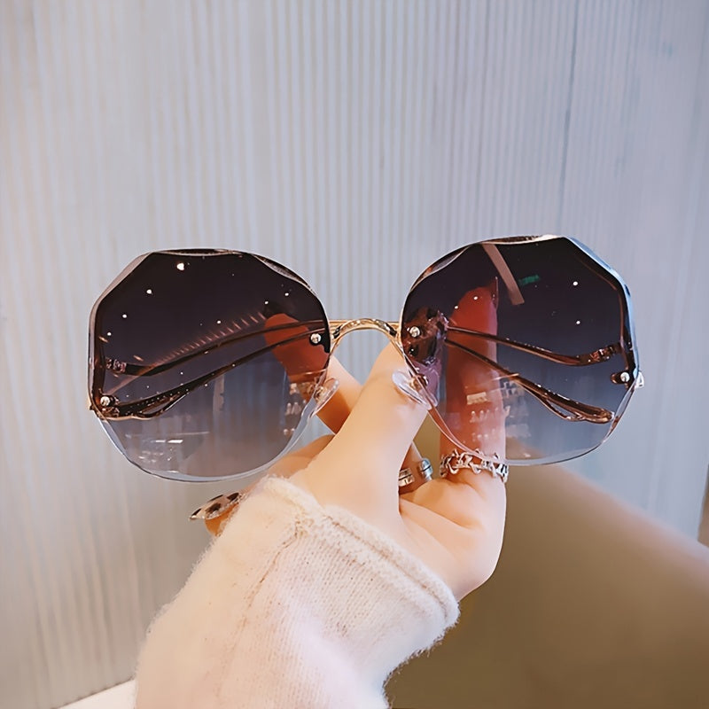 Haydash uchun katta o'lchamdagi gradient metall quyosh ko'zoynaklari, noaniq rimless dizayni bilan