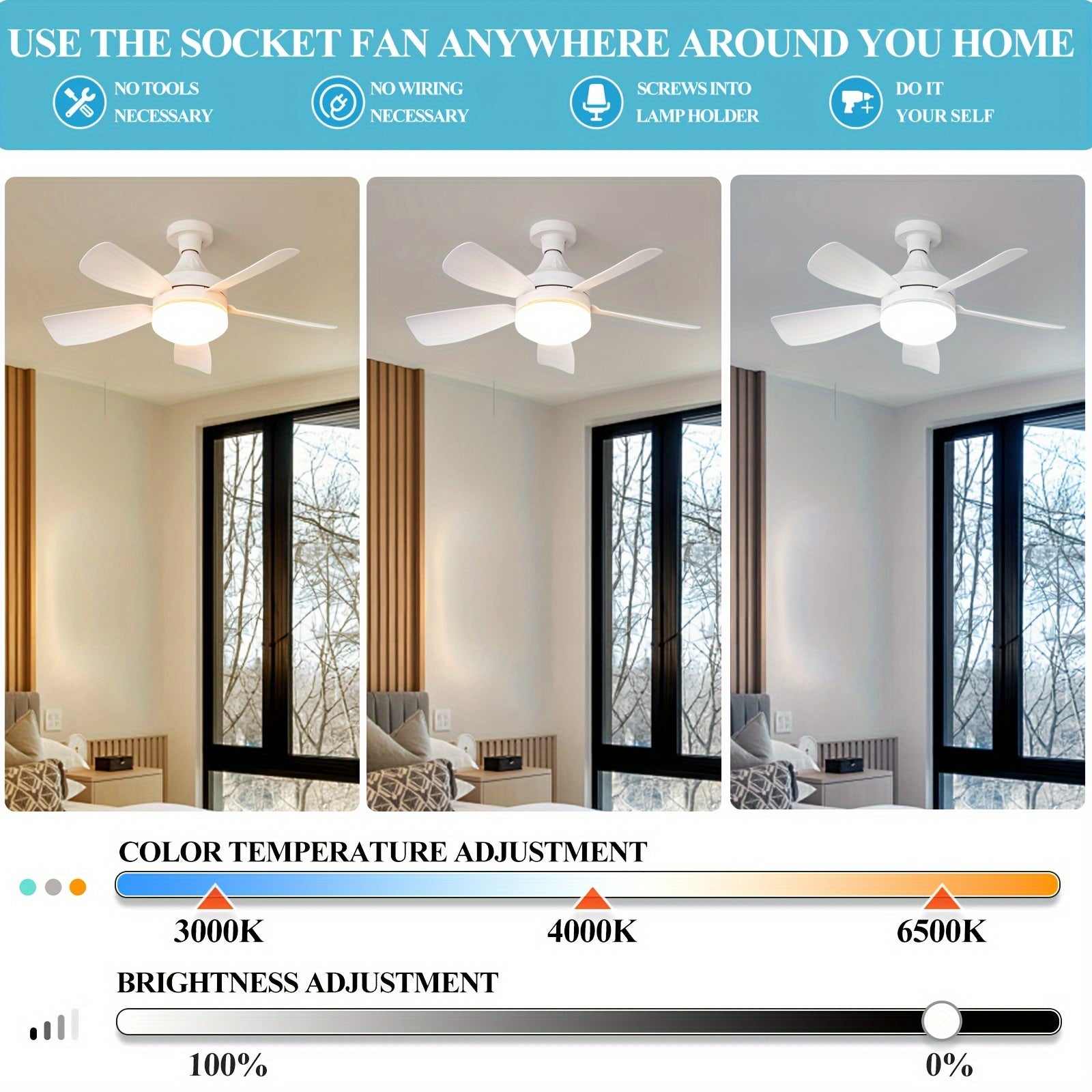 49.78cm Ceiling Fan with Light Remote Control Timer 3 Speeds 3 Color LED for Bedroom Kitchen Living Room