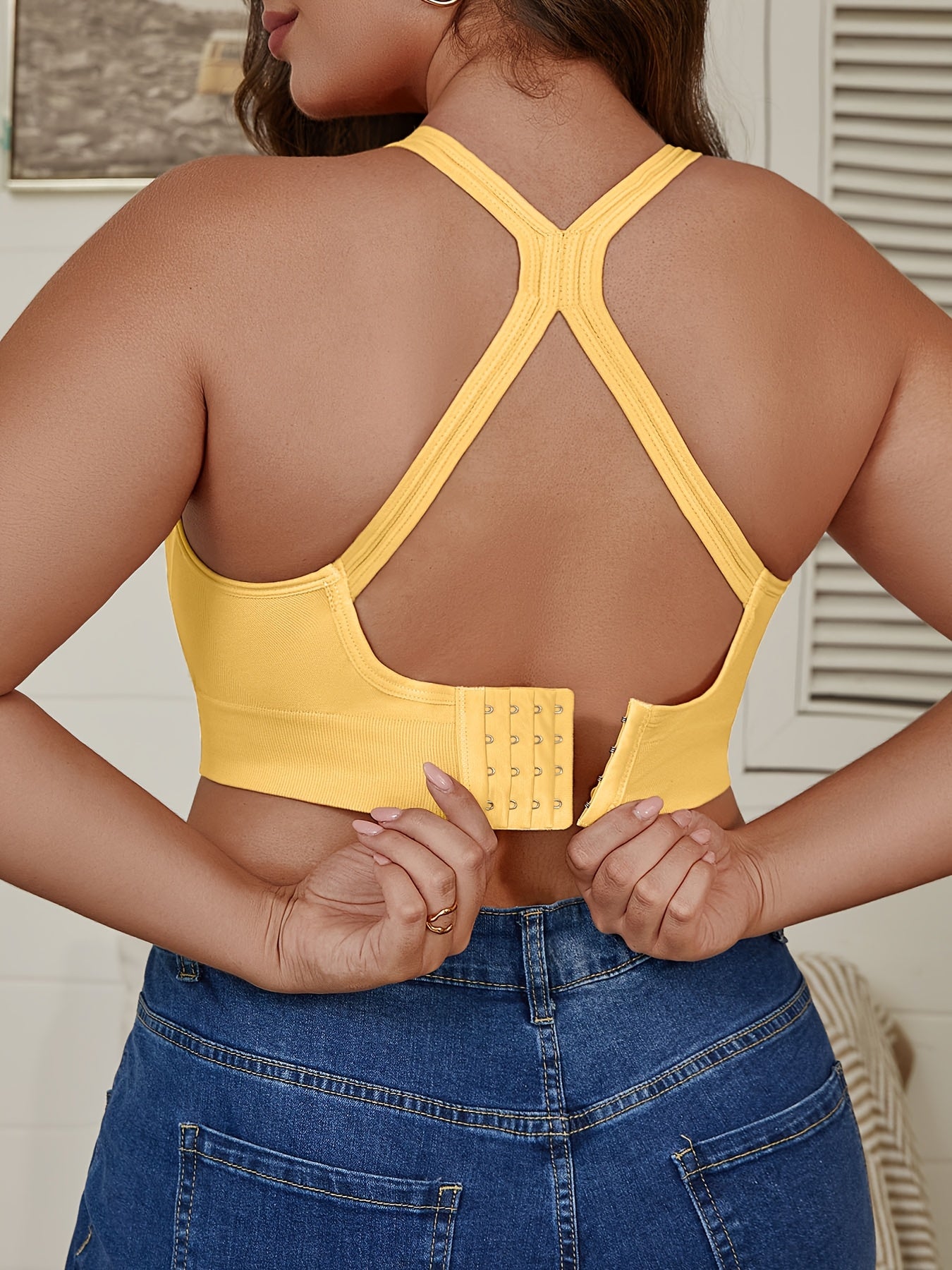 Women's Plus Size Seamless Wireless Sports Bras with Removable Pads