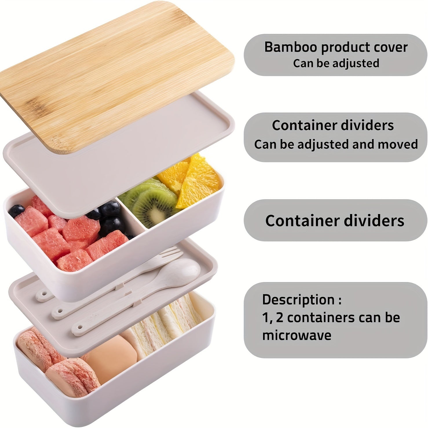 Insulated Bento Lunch Box Set with Leakproof Containers, Bamboo Lids, Dividers