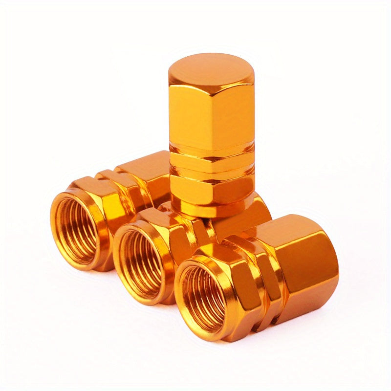 Set Of 4 Golden Aluminum Tire Valve Caps for Car Vehicle Decoration