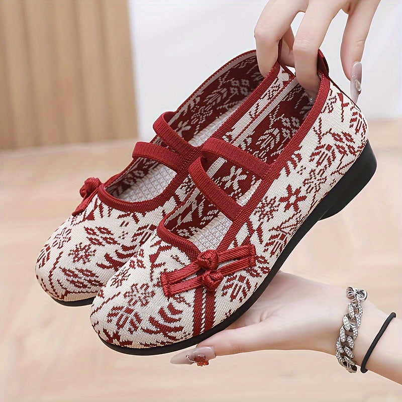 Women's Knit Slip-On Flats Lightweight Ethnic Pattern Fabric Comfortable Walking Shoes