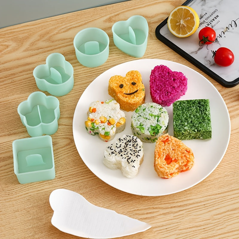 5pcs Rice Ball Mold Set Non-Electric PP Baking Tool Heart Flower Shapes for Sushi and Rice