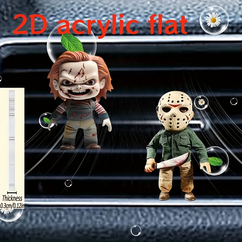 2D Flat Car Vent Clip Diffuser 2 Packs Handsome Horror Jason Ghost Pattern Freshens Car Interior