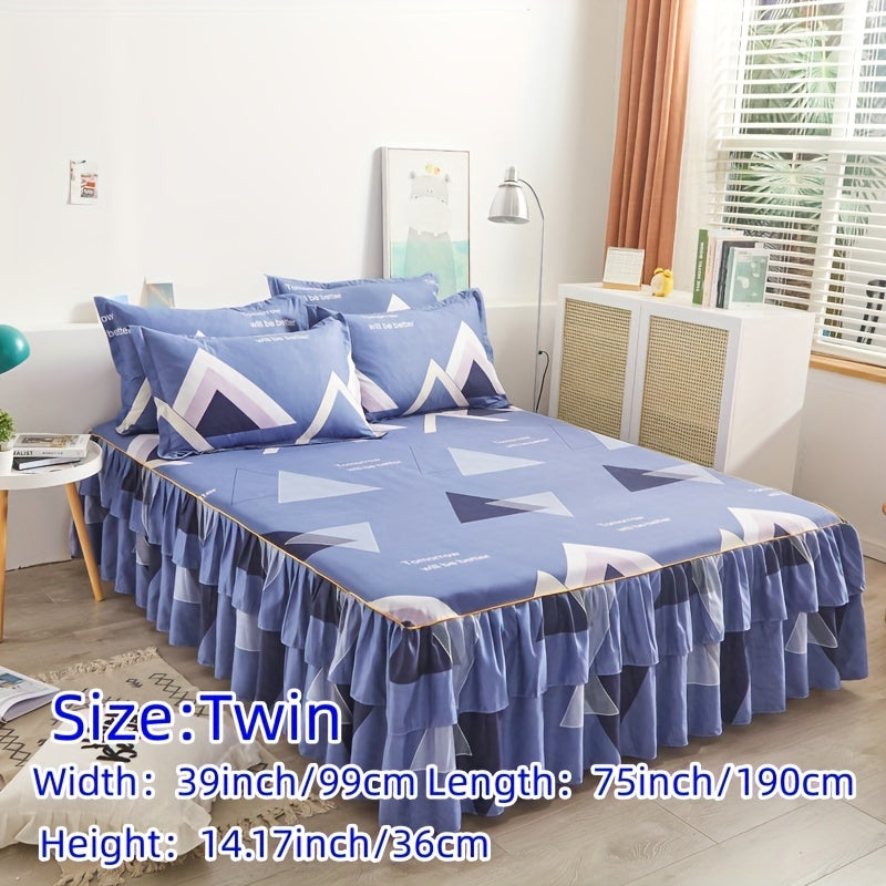 Three-Piece Macrame Bed Skirt Set with Flower Print Non-Slip Bedding for All Seasons