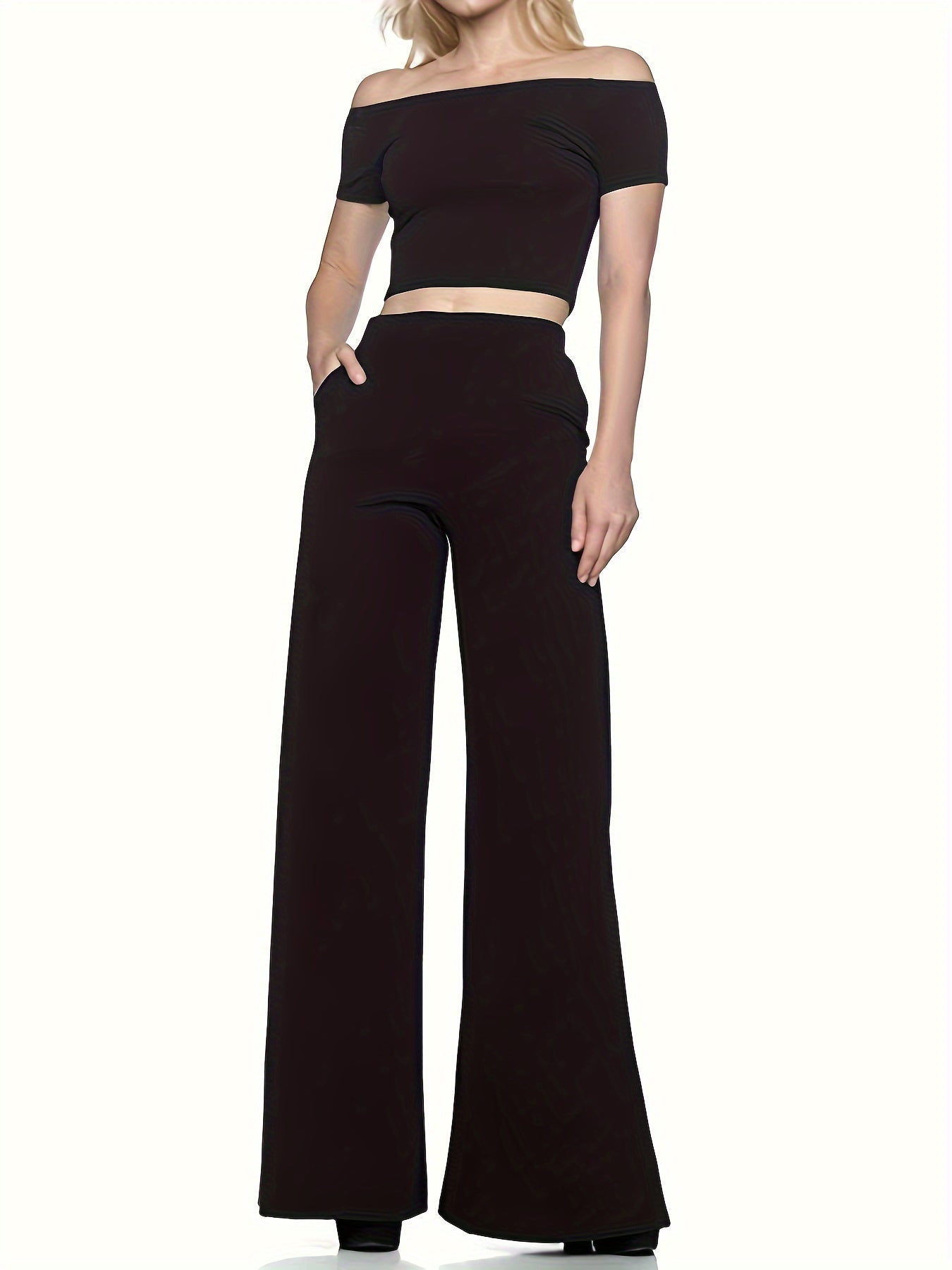 Plus Size Flare Leg Pants Casual Pockets Spring Summer Women