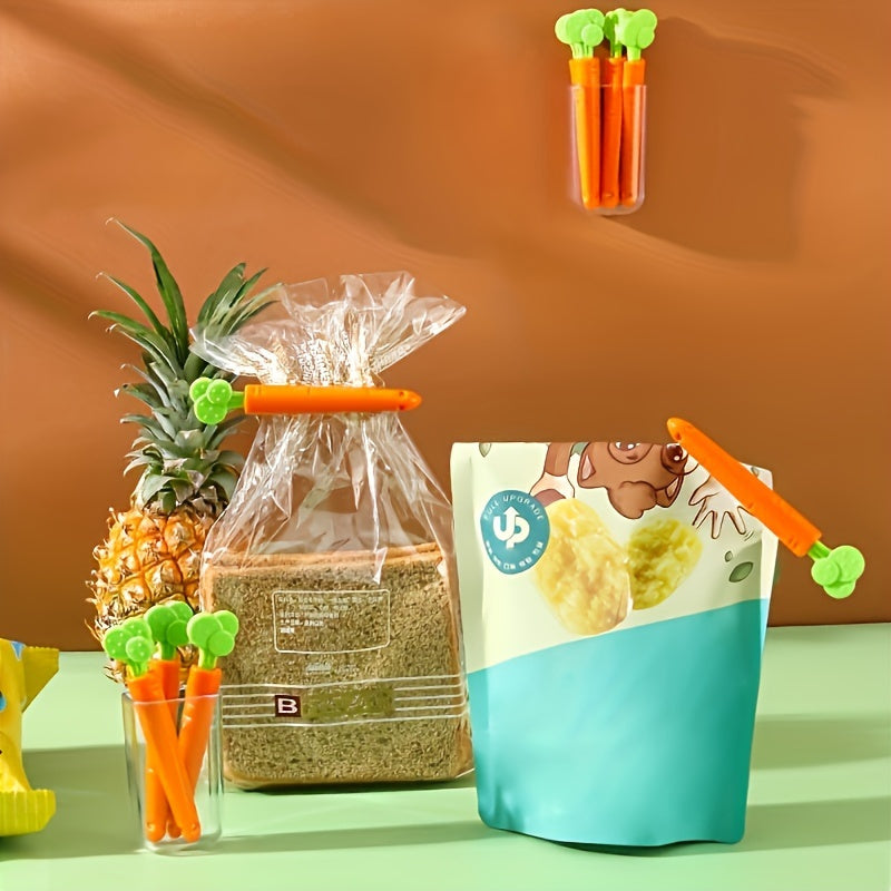 Set of 5 Carrot-Shaped Magnetic Food Bag Clips for Sealing and Food Storage