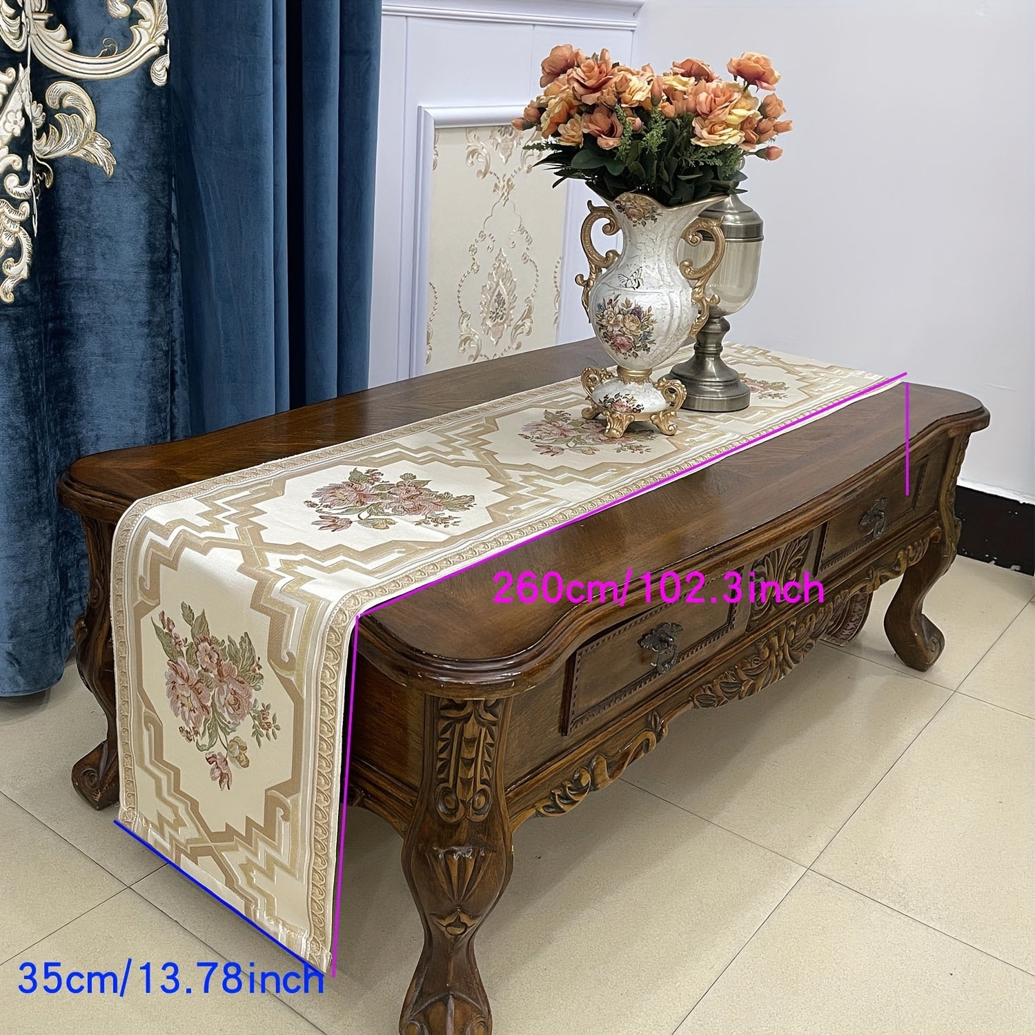 Evropa Jacquard Polyesteri bilan bezatilgan hashamatli stol qoplamasi - Zamonaviy minimalistik dizayn - Bayram bezaklari va uy bezaklari uchun ideal.