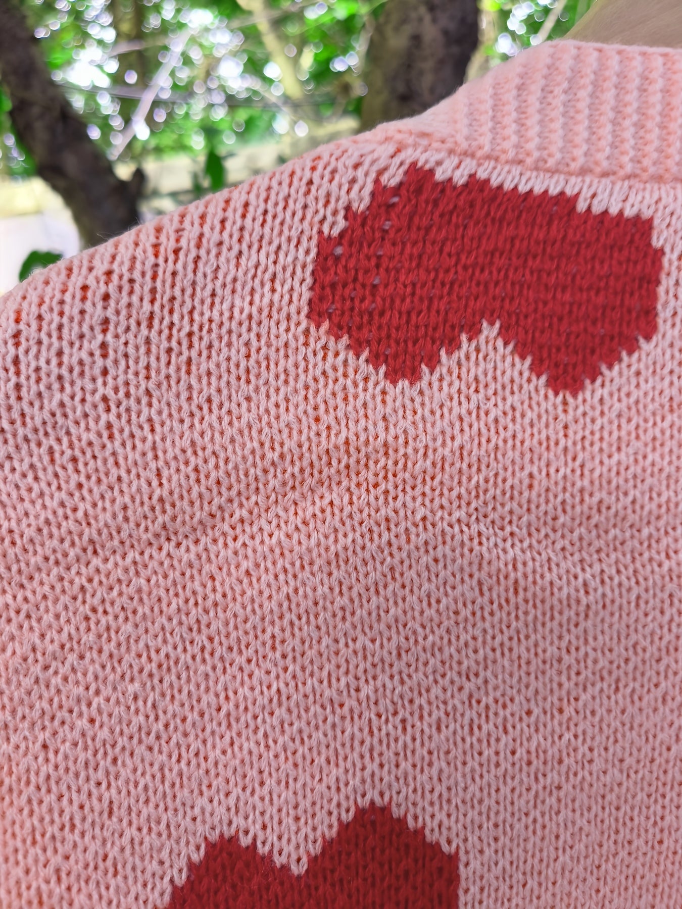 Plus Size Women's Pink Heart Pattern Cardigan Long Sleeve Open Front Sweater