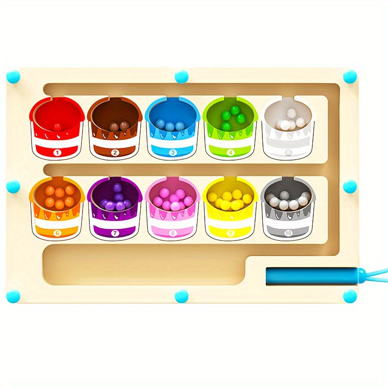 Wooden Magnetic Bead Maze Educational Toy for Kids Age 3 Plus Hand-Eye Coordination Math Skills