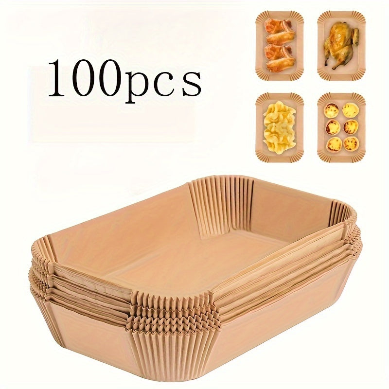 "Yopishmaydigan Havo Fryeri uchun Bir Martalik Qog'oz Qoplama - 100 ta to'plam, Yog' va Suvga Qarshi, To'rtburchak Shakl, Ikki Qavatli Fryer uchun Mukammal, Sog'lom Pishirish uchun Zaruriy Oshxona Asboblari"