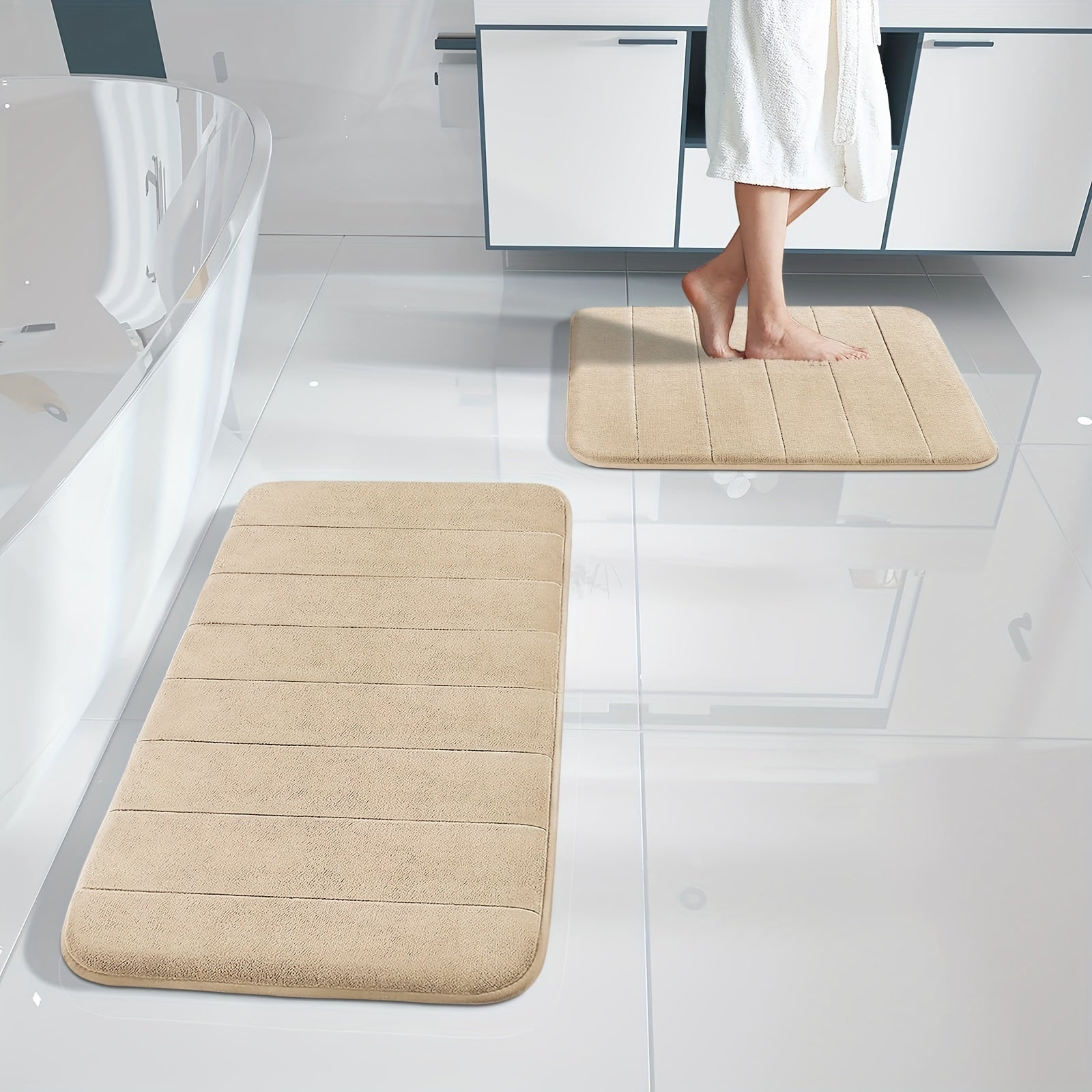 Juego de 2 alfombrillas de baño a rayas antideslizantes y lavables para salón, dormitorio, pasillo