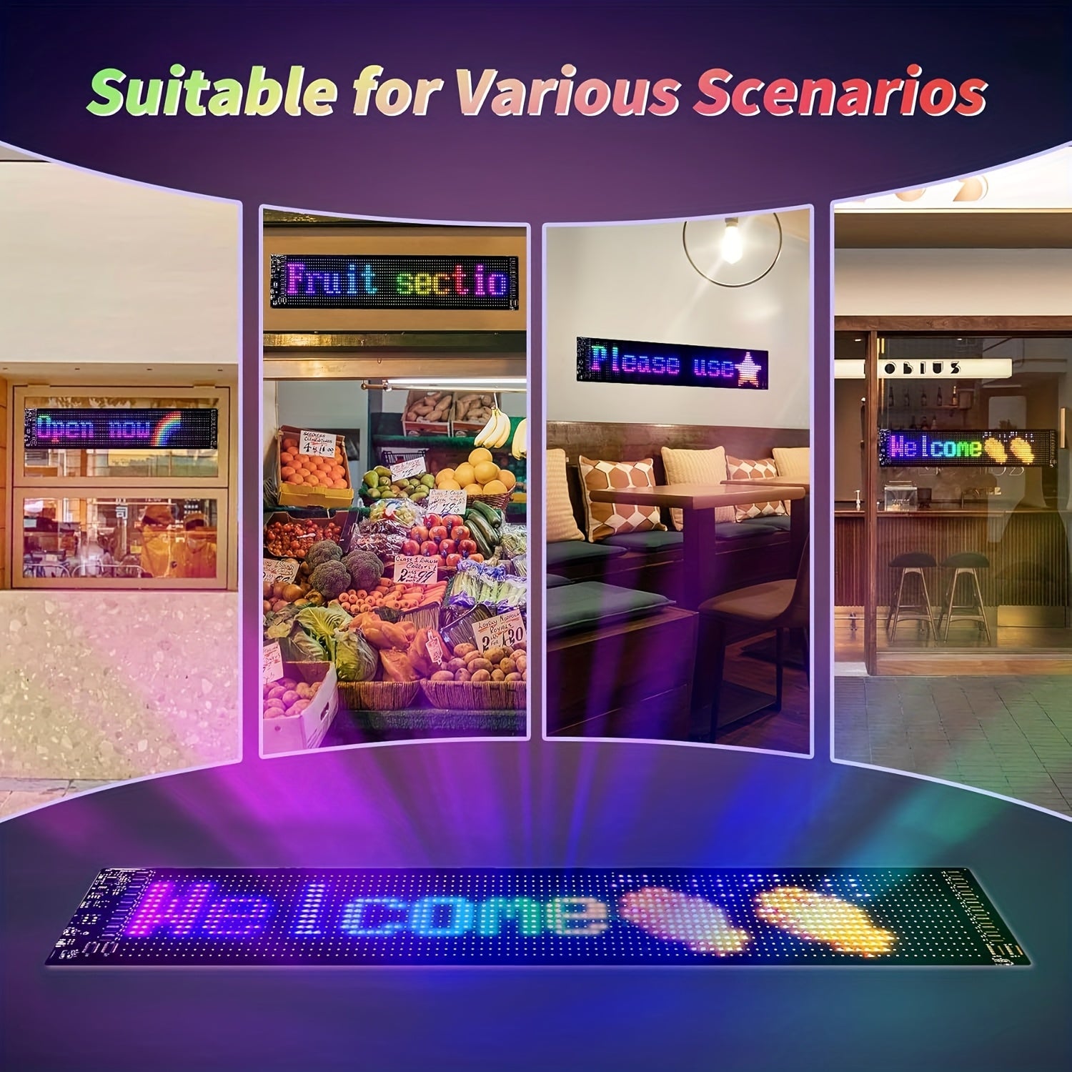 Wireless LED Matrix Sign with USB Power App Control Durable Programmable Sign