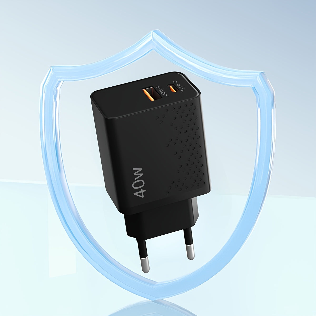 40W Dual Port USB-C Wall Charger with PD QC Fast Charging European Plug for Travel