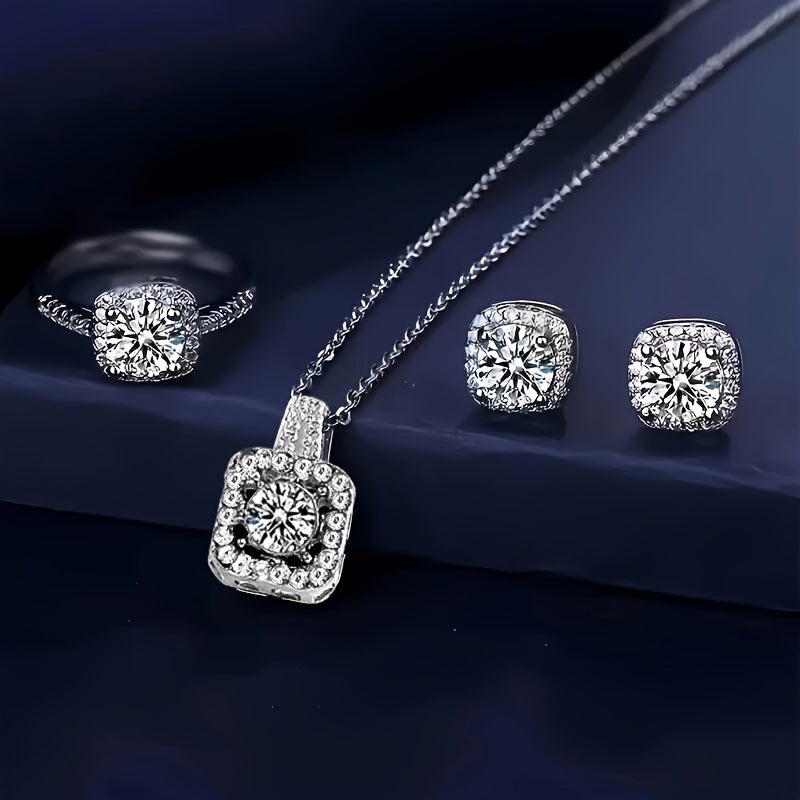 Ayollar modasi kvadrat shaklidagi soxta rhinestone zargarlik to'plami, 4 dona