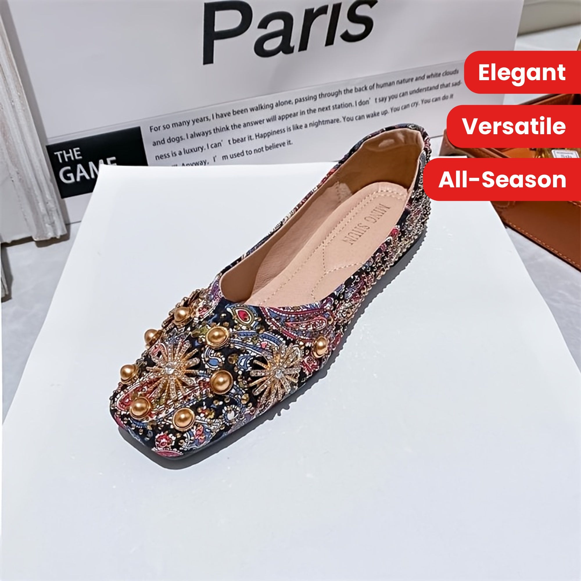 Women's Leather Flat Shoes Comfortable Slip-On Black Size 7