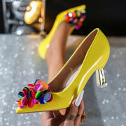 Women Pointed Toe Heeled Pumps Sequin Flower Elegant Style