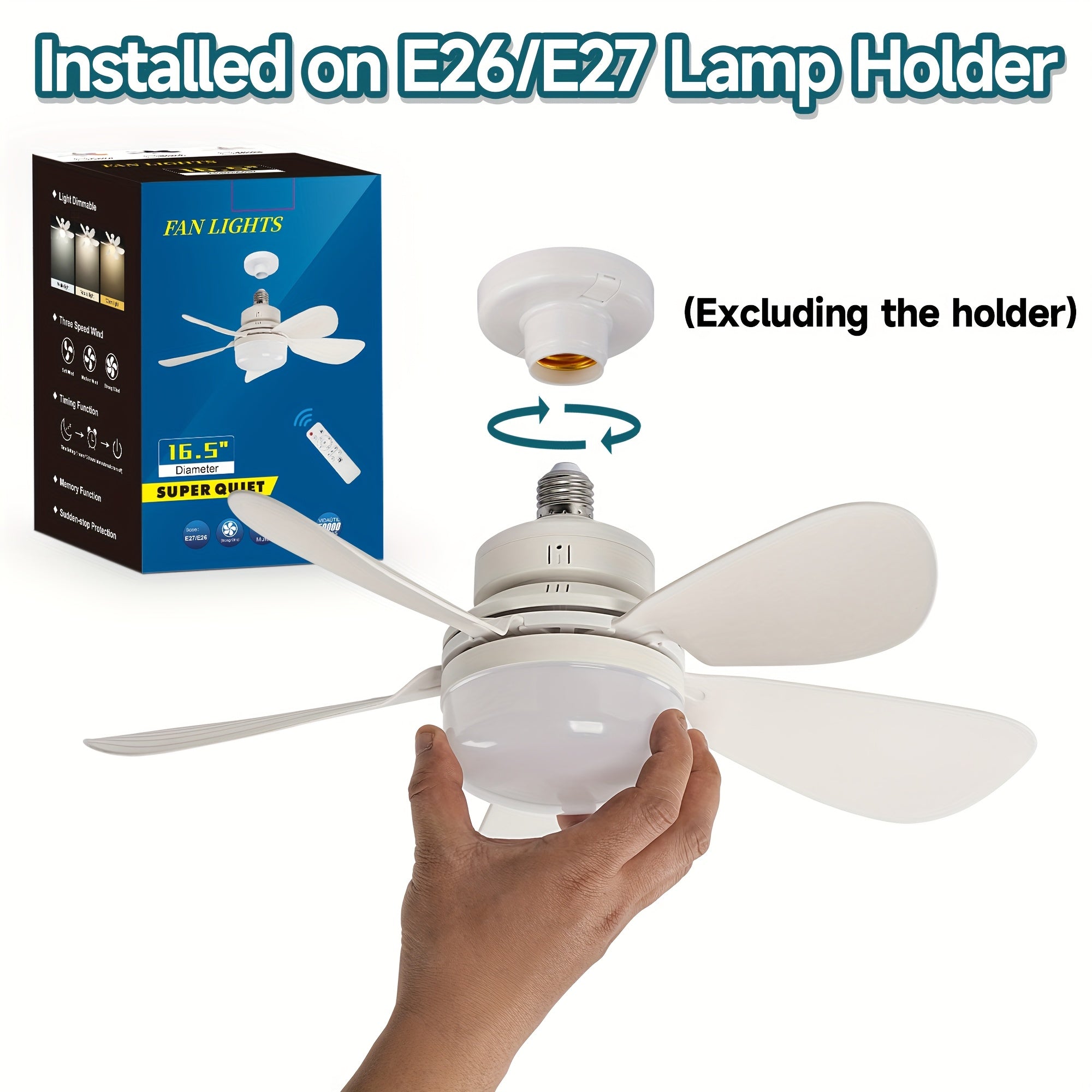 5-Blade Ceiling Fan with Remote Control 42cm Diameter 3 Speeds E26/E27 Bulb Base