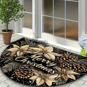 Christmas Cheer Semi-Circle Doormat Non-Slip Machine Washable Polyester