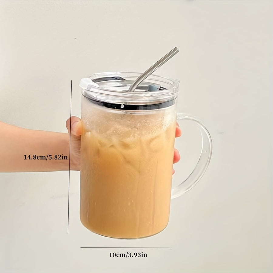 Large 1L Glass Water Bottle with Lid and Straw for Iced Coffee and Beverages