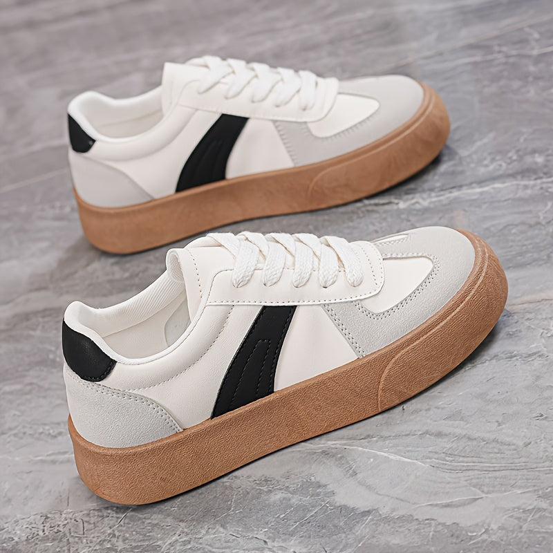Women's Mid-Top Sneakers Cushioned Sole White Brown Casual Shoes