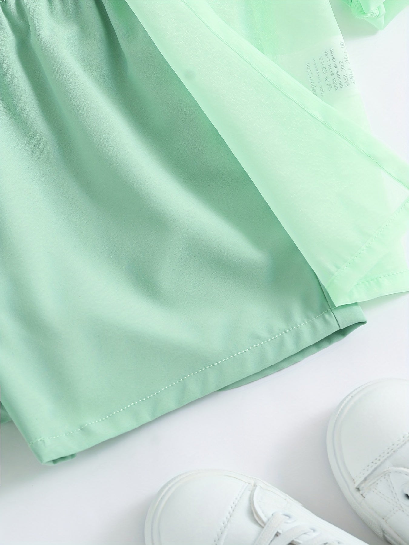 Девочковый комплект одежды для улицы, 3 предмета: длинный рукав, полупрозрачная рубашка, ками, укороченный топ, шорты, лето