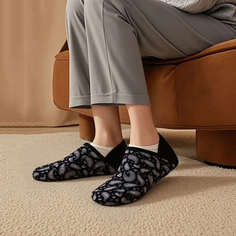 Women's Slip-On House Slippers Lightweight Non-Slip Black White Paisley