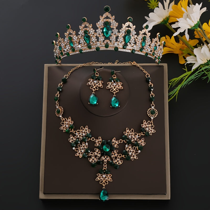 Bridal Crystal Tiara Set with Earrings and Necklace for Women and Girls Wedding Promenade
